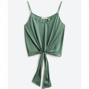 Lush Tie Parina Front Satin Crop Blouse